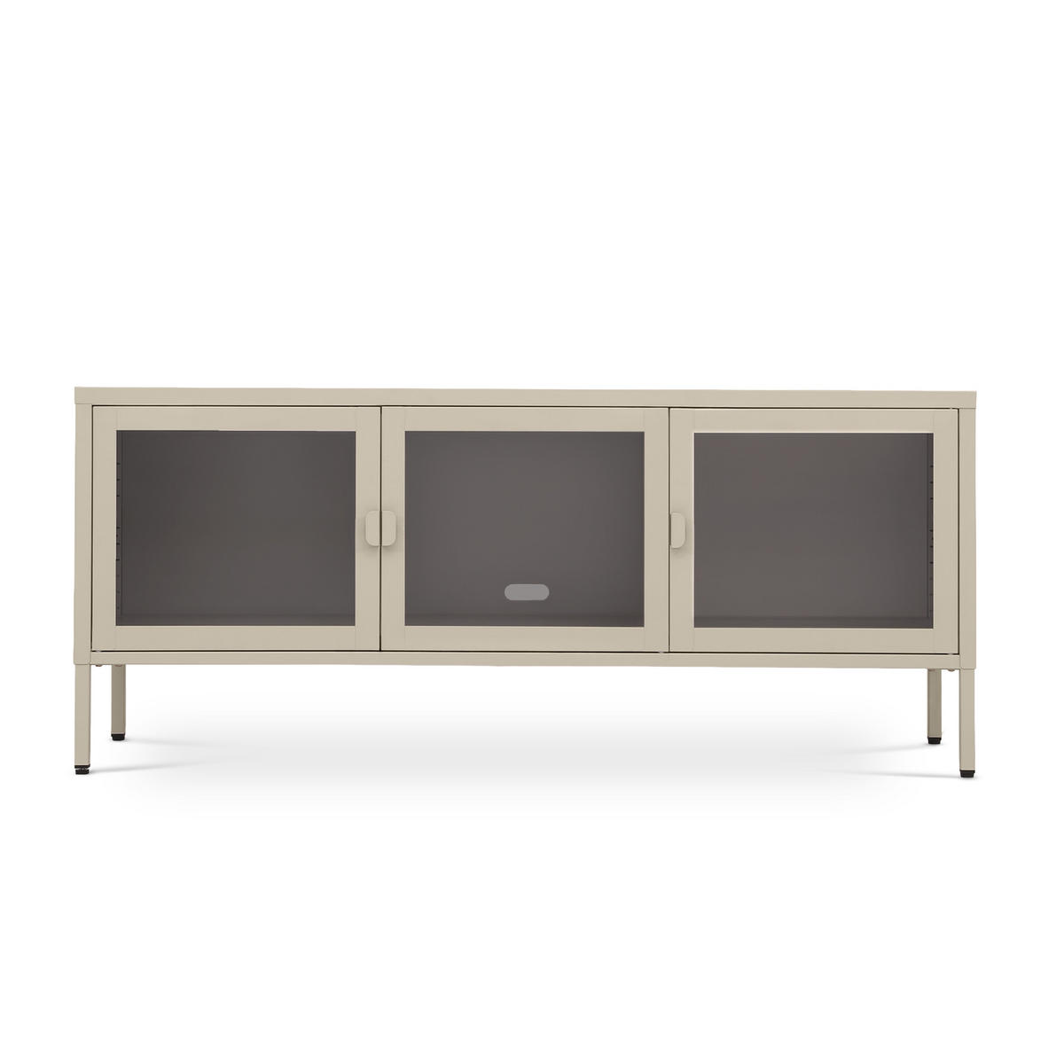 TV-STÄNDER Metall industriell EZRA, 130 cm, 3 Türen, Beige und Sicherheitsglas - Beige, Metall (130/55/40cm) - Sicaan