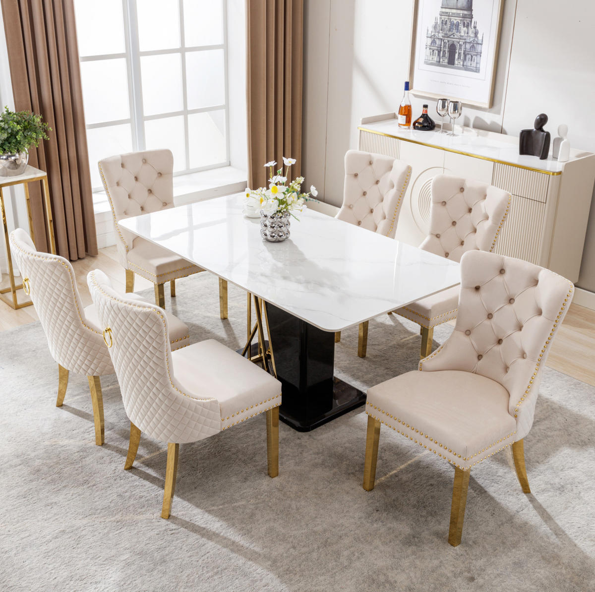 ESSZIMMERSTUHL Samt mit Edelstahlbeinen 50,5 x 45 x 95 cm Beige - Beige, Metall (45/95/50.6cm) - Meubliv