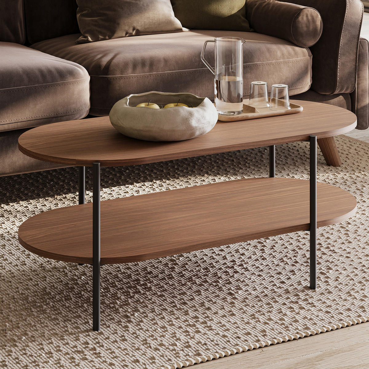 KONFERENČNÍ STOLEK Carlo s kovovými nohami, 110 × 50 cm, ořech - barva vlašského ořechu, kompozitní dřevo (50/110/46cm) - Beautysofa