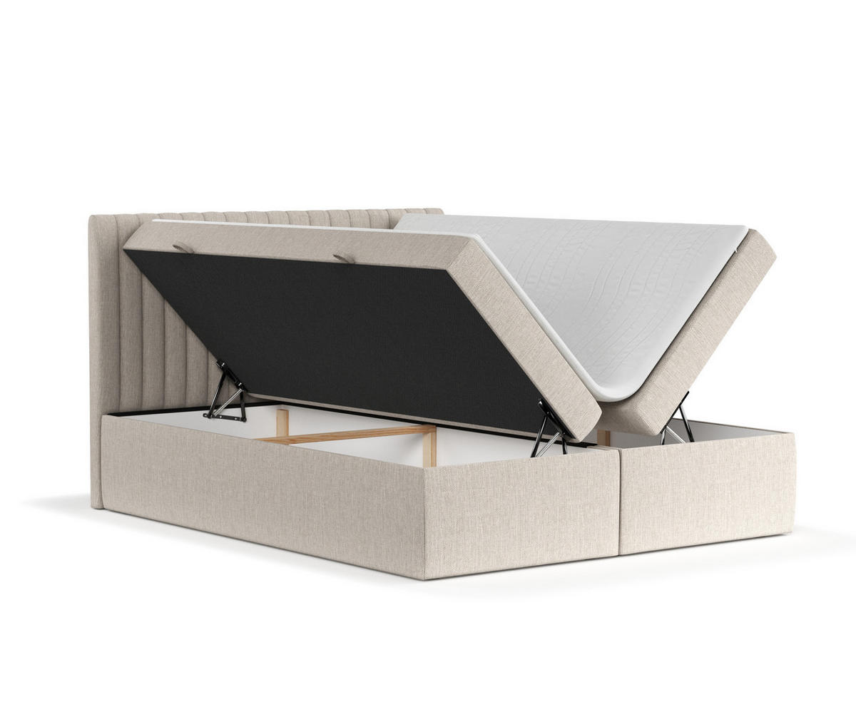 BOXBETT Spencer Beige 180/200 cm mit Matratze und Topper - Beige/Schwarz, Holz/Holzwerkstoff (180/200cm) - Maison de Reve