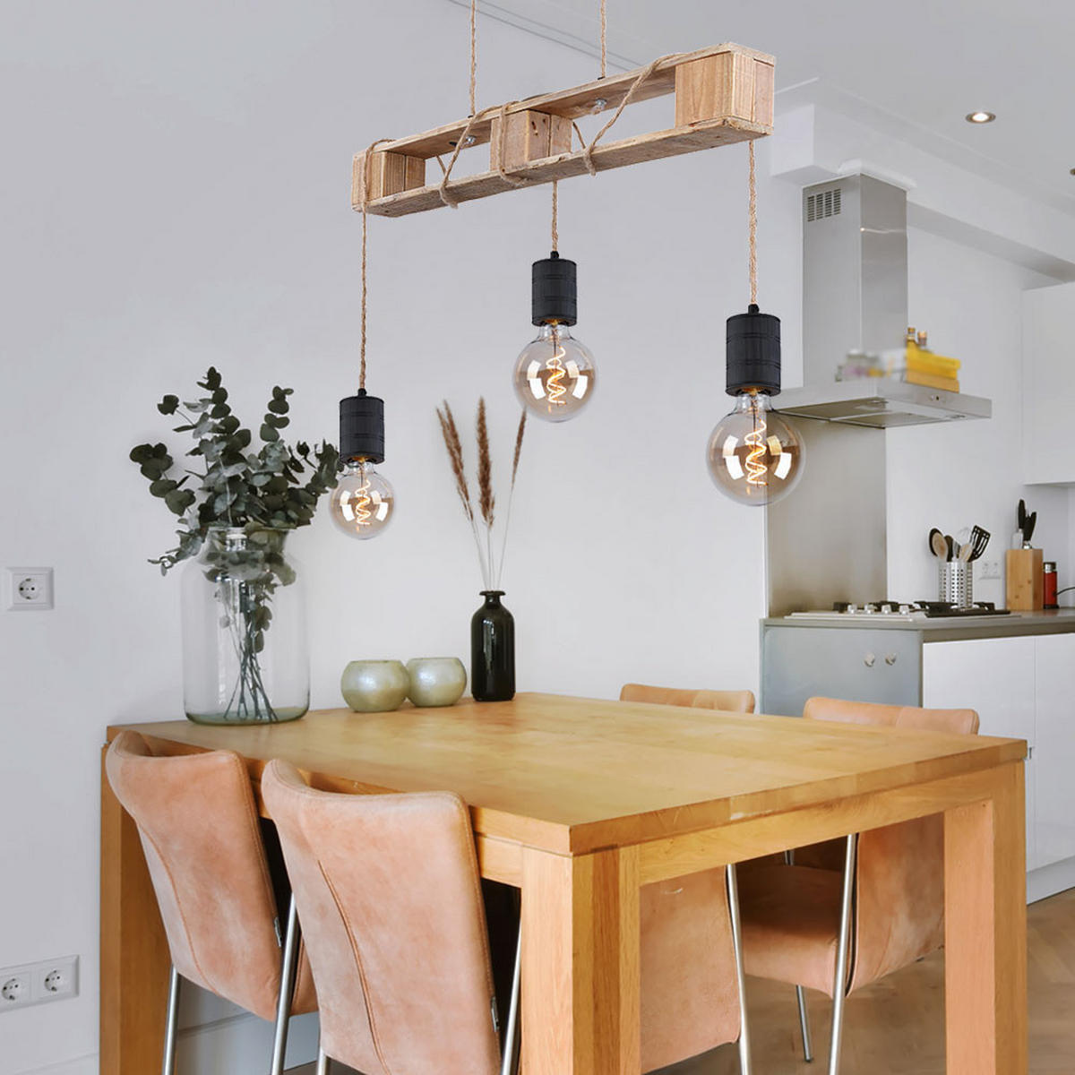 HÄNGELEUCHTE Joelle Schwarz Holzoptik - Schwarz, Holz (83/10/120cm) - Globo Lighting