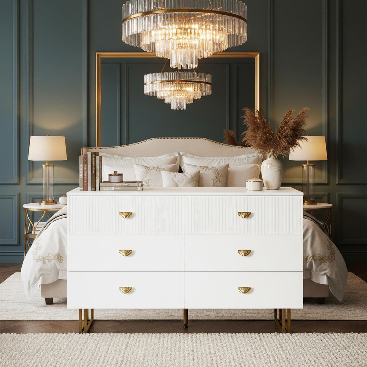 SIDEBOARD 6 Schubladen mit goldenen Griffen & Metallfüßen Weiss - Weiß, Holzwerkstoff (120/75/40cm) - Urban Meuble