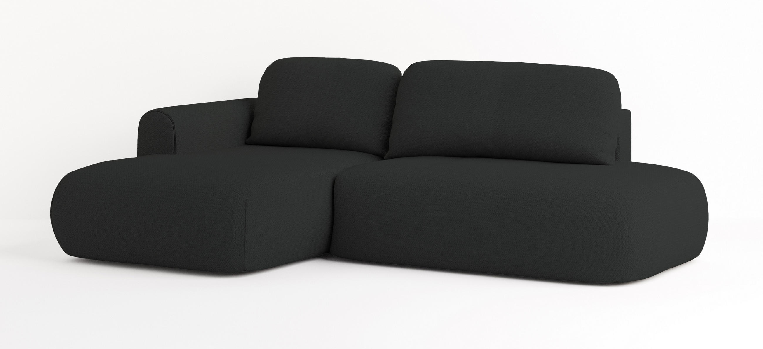 ECKSOFA NUVIRA L-S Schwarz Geflochtener Stoff mit Schlaffunktion - Schwarz, Holz (274/165cm) - MASSENO