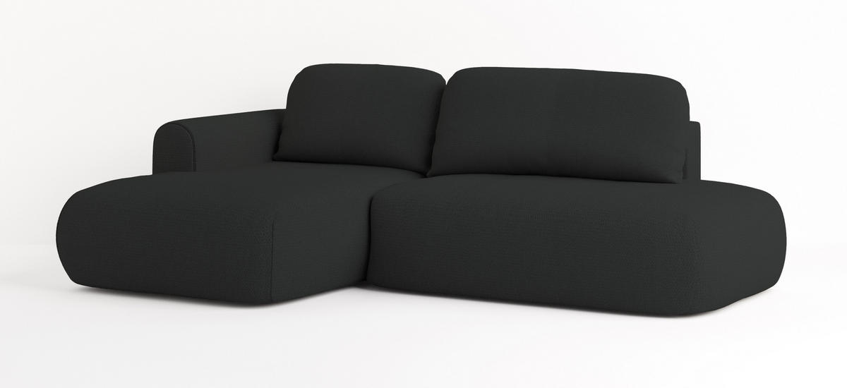 ECKSOFA NUVIRA L-S Schwarz Geflochtener Stoff mit Schlaffunktion - Schwarz, Holz (274/165cm) - MASSENO