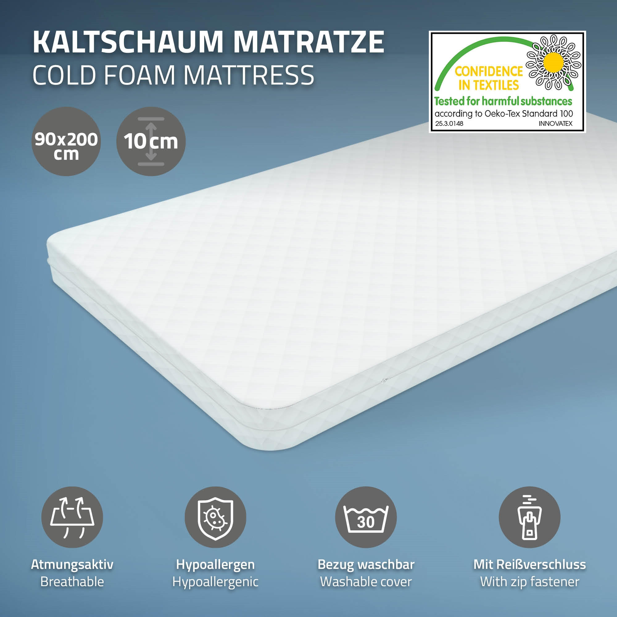 MATRATZE Kaltschaum 90/200 - Weiß, Kunststoff - ML-DESIGN