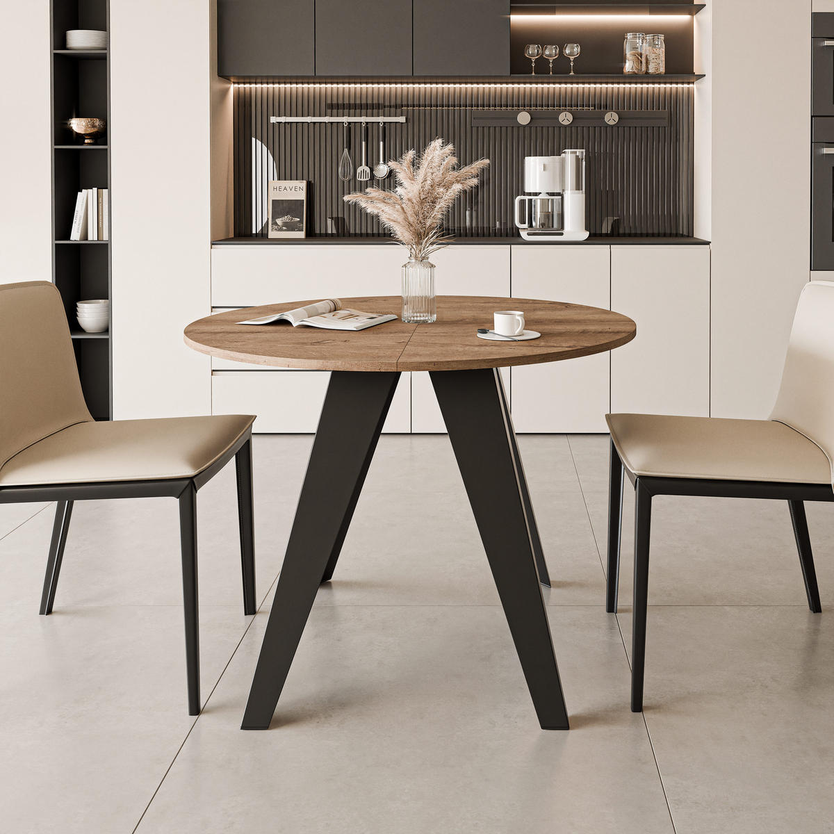 ESSTISCH ausziehbar auf MDF, Lefkas Eiche - Dunkelbraun/Schwarz, Holzwerkstoff (100/100/76cm) - Idohome