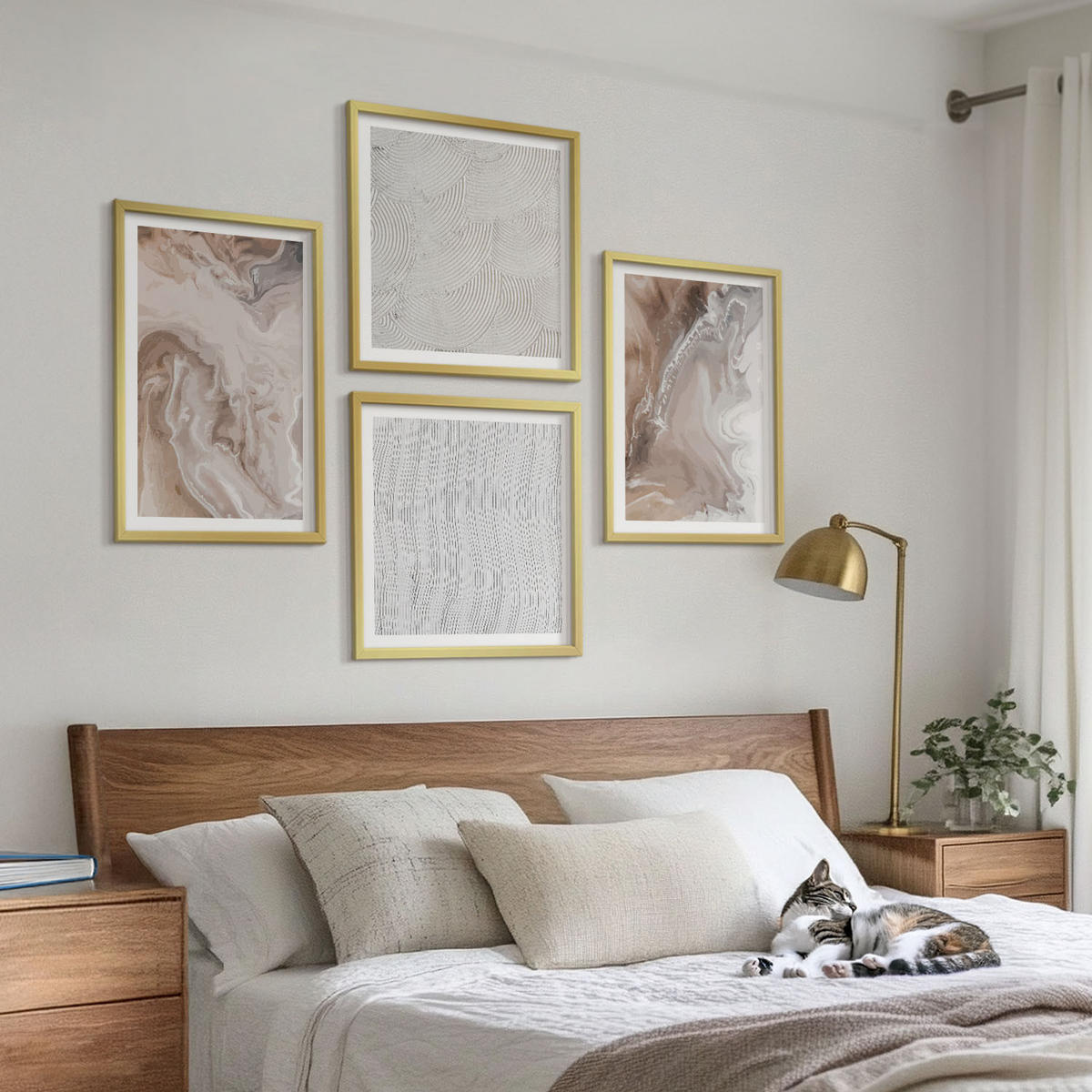BILDER SET 4er Set - 50x50 cm & 40x60 cm Goldrahmen - Abstrakte Marmormuster aus Stein - Goldfarben, Kunststoff (50/50cm) - TULUP