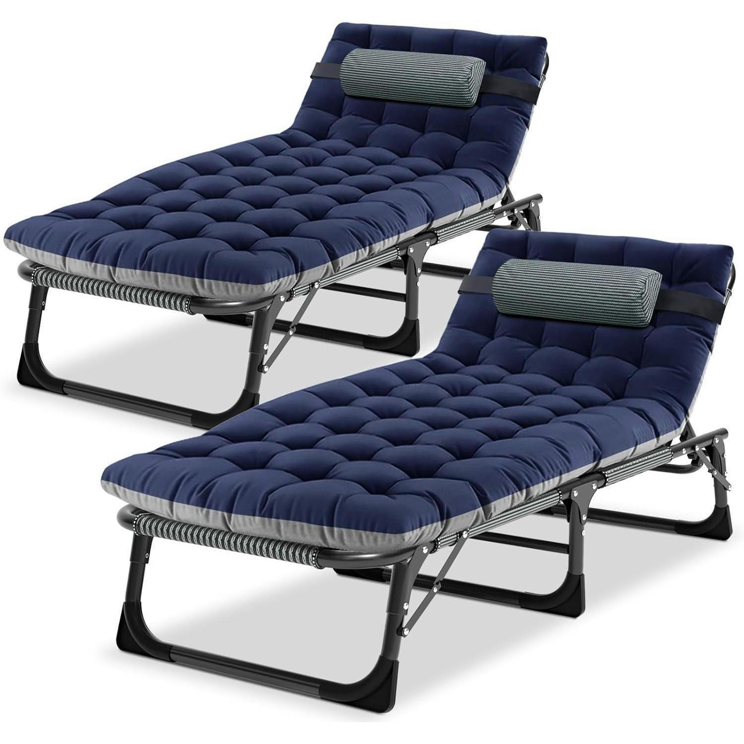 GARTENLIEGE 2er Set Klappbar mit Matratze und Kopfstütze 68 cm Breite - Blau, Textil (68/30/191cm)