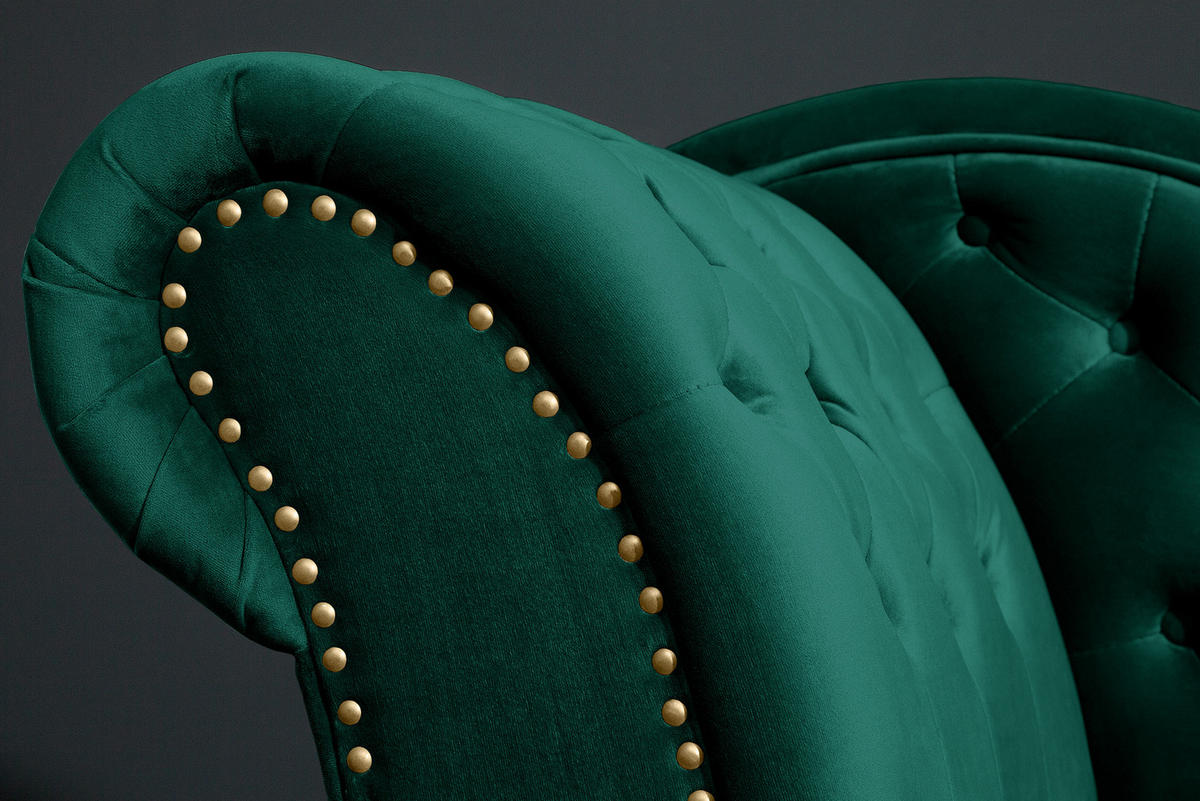 LIEGE CHESTERFIELD Samt Smaragdgrün 170 cm - Dunkelbraun/Grün, Holz/Textil (170/73/60cm) - riess-ambiente