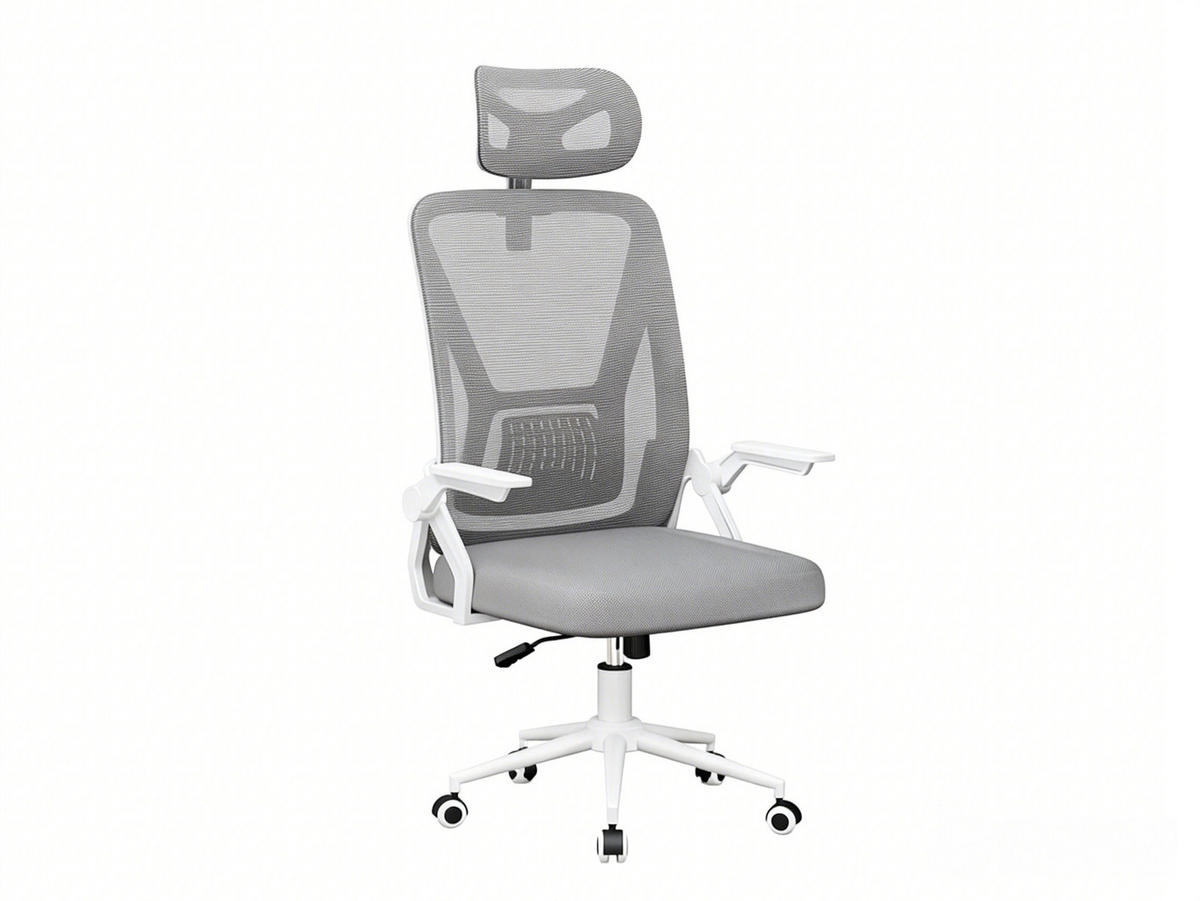 DREHSTUHL Webstoff Weiß-Grau ergonomisch klappbare Armlehnen - Grau, Kunststoff (24/48/53cm) - Rattrix