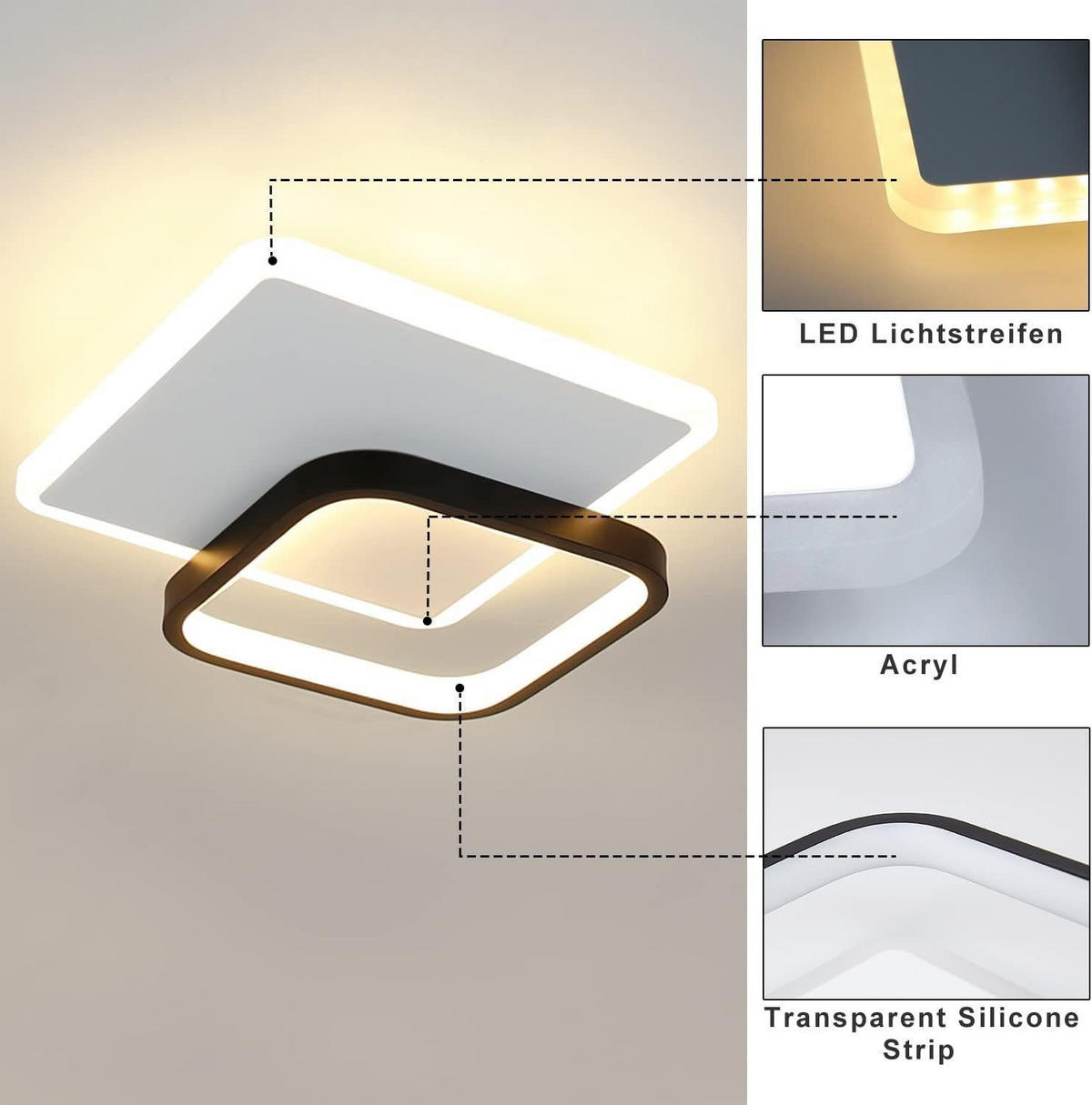 LED-DECKENLEUCHTE Archie 25/25/5 cm - Schwarz/Weiß, Metall (25/25/6cm) - Nettlife