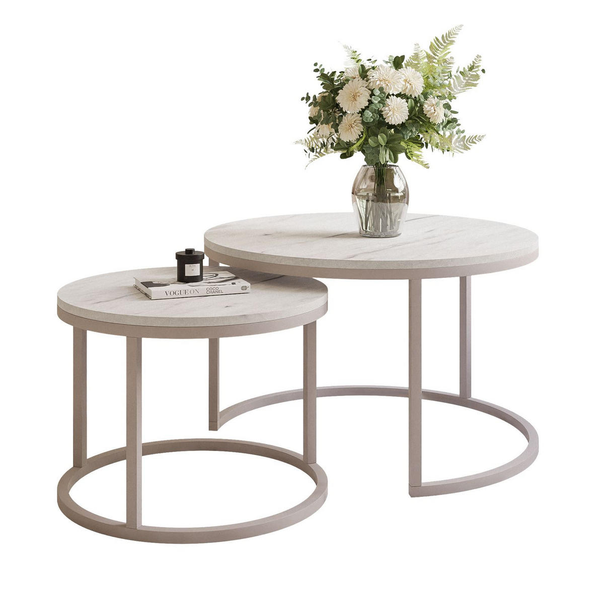 COUCHTISCH CIRI 2-in-1 MATT KASCHMIR - Beige/Weiß, Holzwerkstoff (70/70/48cm) - Lookway