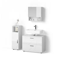 BADMÖBEL-SET Ronco Weiß Hochglanz 3 Teile, mit Midischrank - Weiß Hochglanz/Weiß, Holzwerkstoff (54/55/41cm) - Livinity®