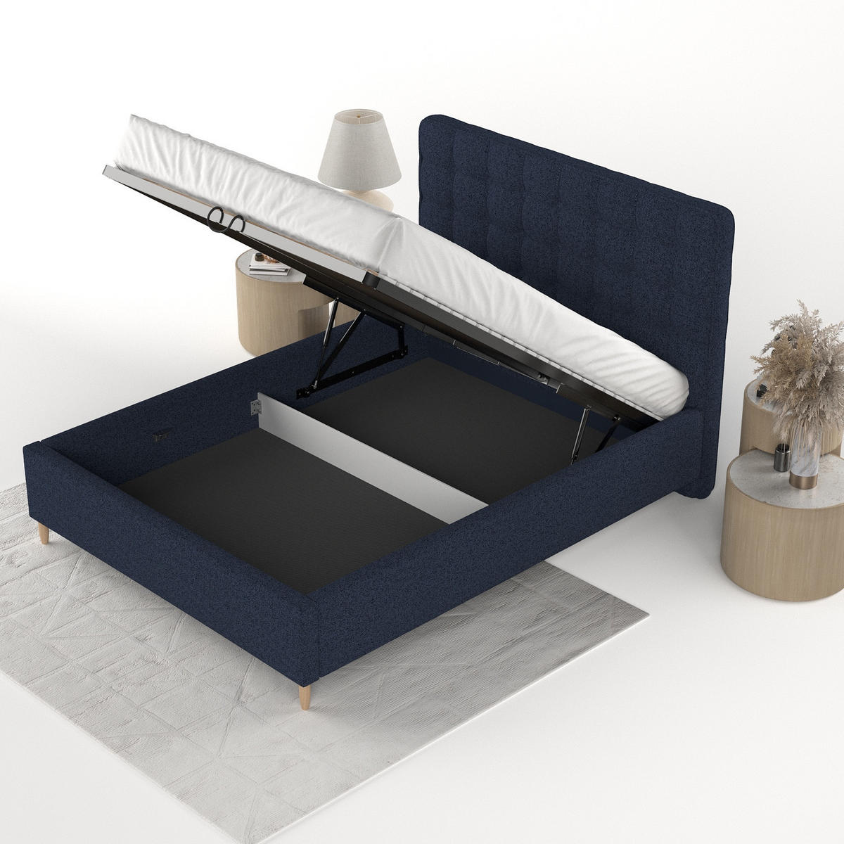 POLSTERBETT Paloma 140/200 cm Marineblau im Riva Stoff - Naturfarben/Dunkelblau, Holz/Holzwerkstoff (140/200cm) - AltaBeds