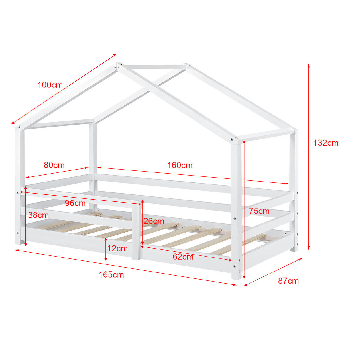 HAUSBETT Knätten - Weiß, Holz (80/160cm) - [en.casa]