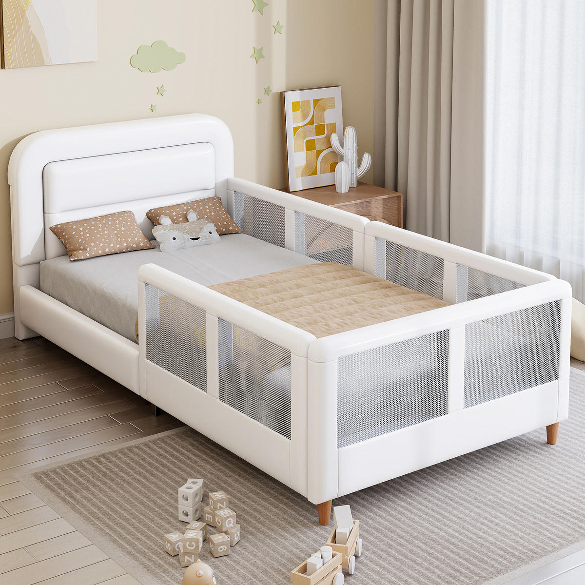 POLSTERBETT 90x200 cm Sicherheitsgeländer weiß - Weiß, Holzwerkstoff (90/200cm) - LEBENLANG