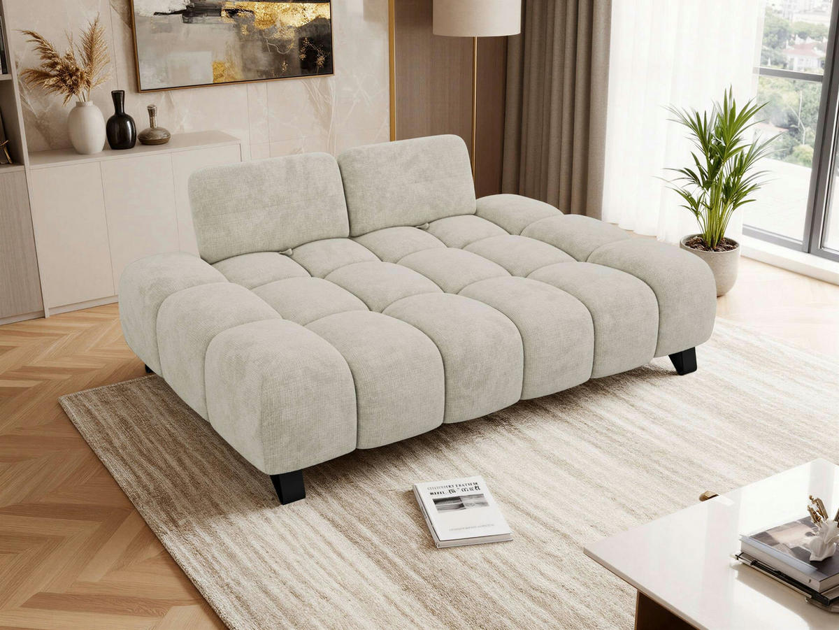 3-SITZER-SOFA NERANO - Creme Schenille - Creme/Schwarz, Textil/Metall (220/88/146cm) - MKS