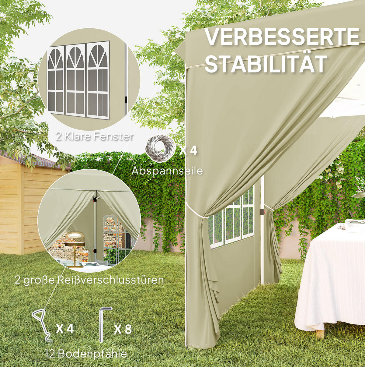 PAVILLONS aus Polyester 248x248x270 cm in Beige mit Pop-up-Mechanismus - Beige, Textil (248/270/248cm) - Modfu