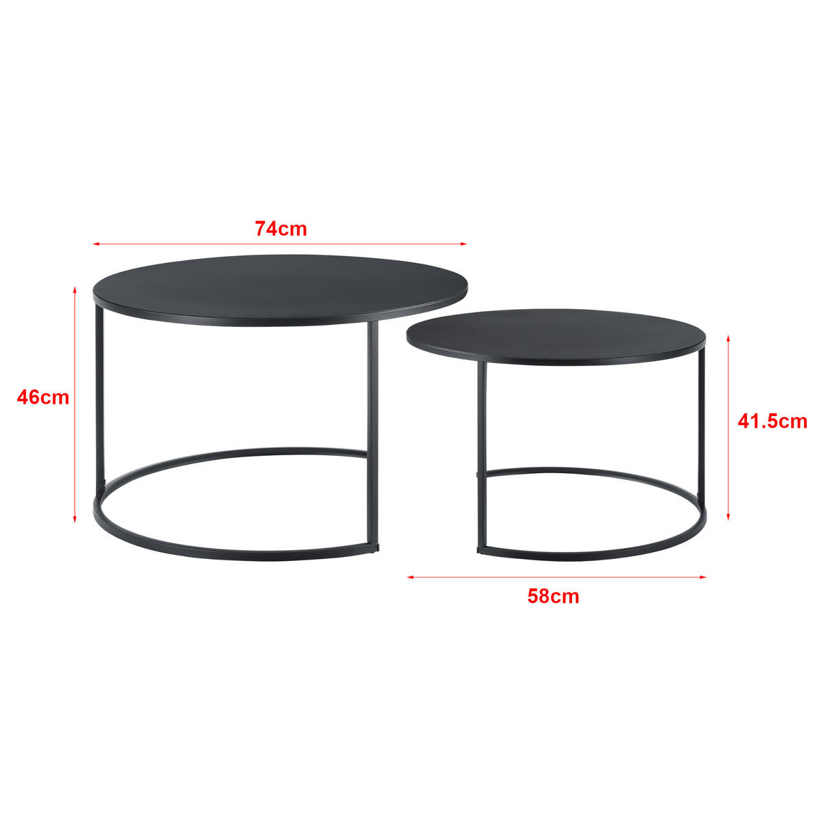 COUCHTISCH SET Korenica SET 2-teilig 74/74/46 - Schwarz, Metall (74/74/46cm) - [en.casa]