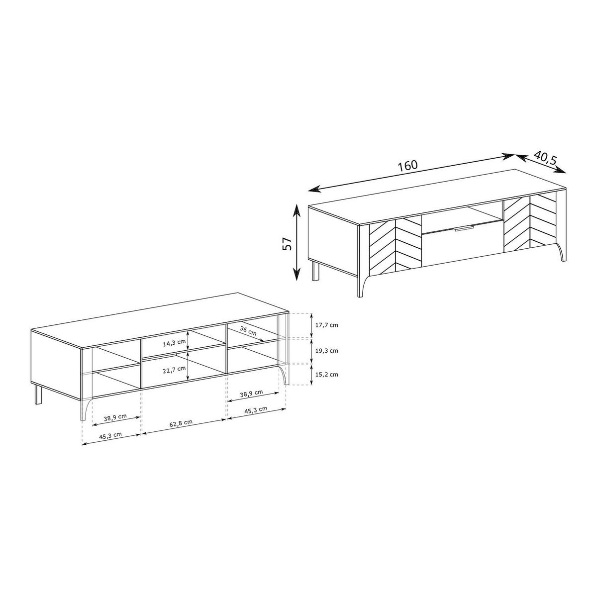 TV-LOWBOARD Malumi MM-5 160 x 57 x 40,5 cm Schwarz Paintflow - Schwarz, Holzwerkstoff/Metall (160/57/40.5cm) - Koseto