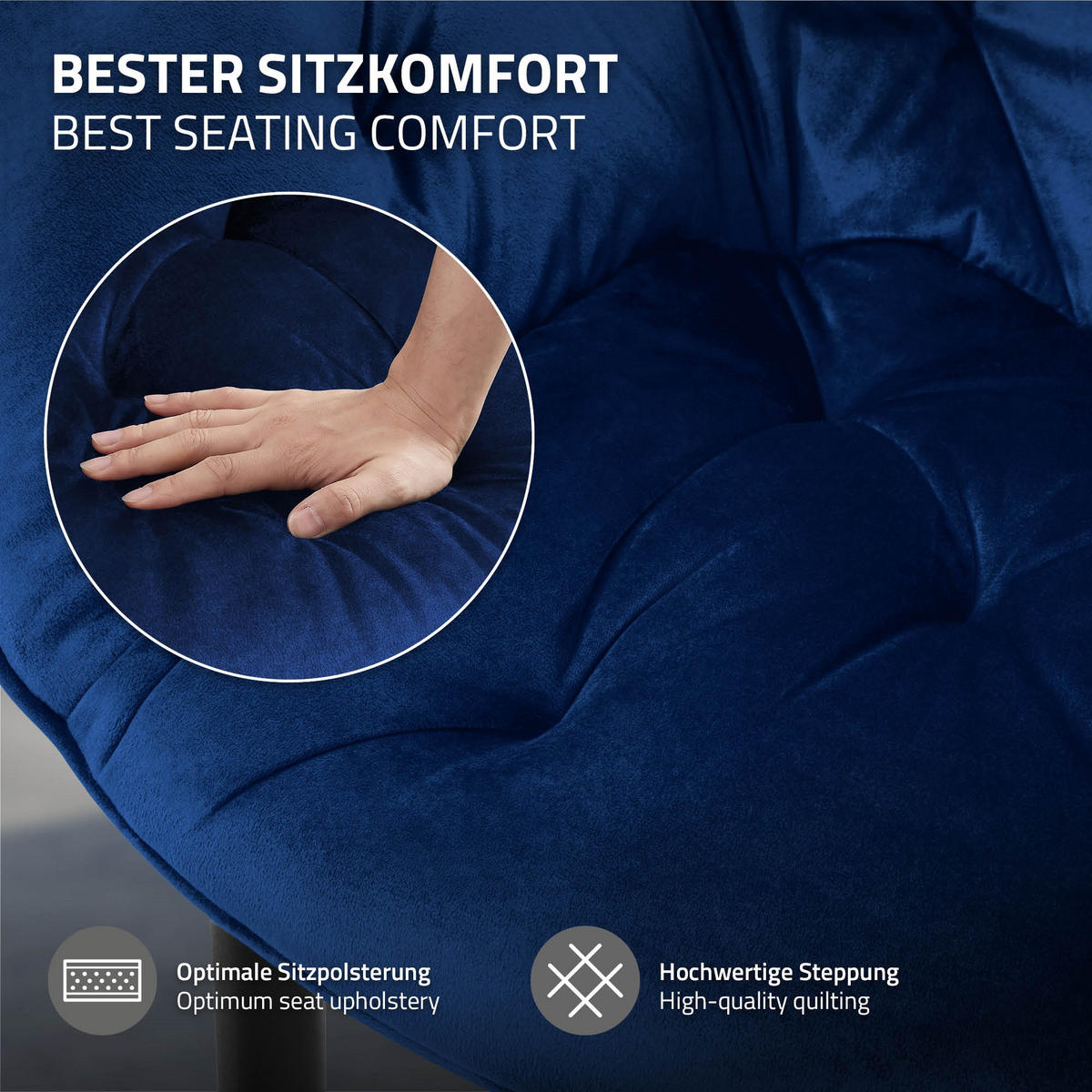 JÍDELNÍ ŽIDLE 2ks tmavě modrý samet - černá/tmavě modrá, kov (67/83/59cm) - ML-DESIGN