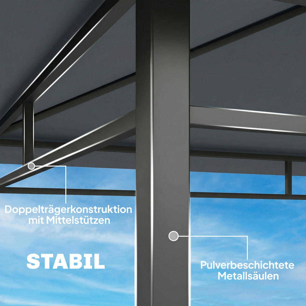 GRILLPAVILLON Polyester Metall Dunkelgrau - Dunkelgrau, Metall (146/255/245cm) - Outsunny