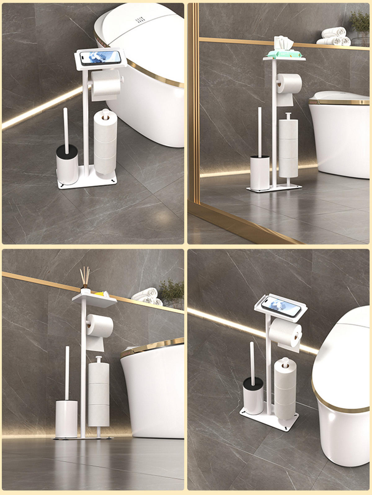 TOILETTENBÜRSTENHALTER – 2-in-1 (Weiß) 24 x 12 x 60 cm - Schwarz, Metall (12/60/24cm)