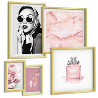 BILDER SET 5er Set - 50x50 cm & 20x30 cm & 40x60 cm Goldrahmen - Stilvolle pinkfarbene Accessoires - Goldfarben, Kunststoff (40/60cm) - TULUP