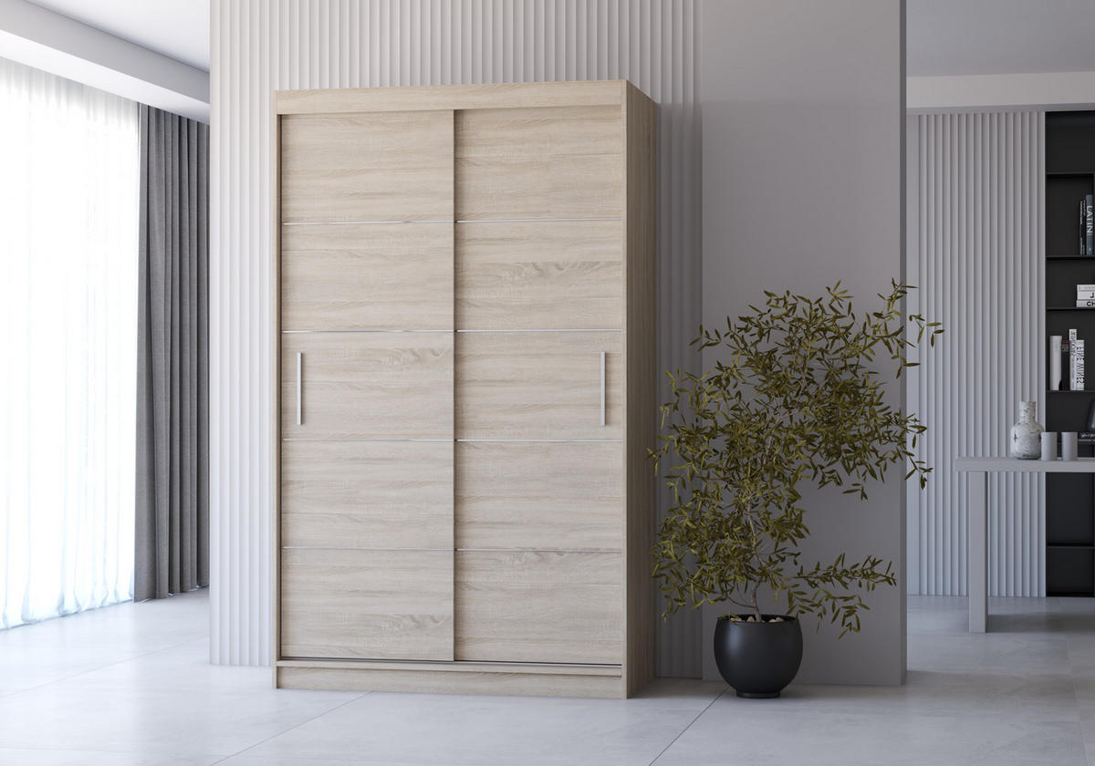 SCHIEBETÜRENSCHRANK - Noah 06 - Sonoma - Sonoma Eiche, Holzwerkstoff/Metall (120/200/61cm) - Möblo