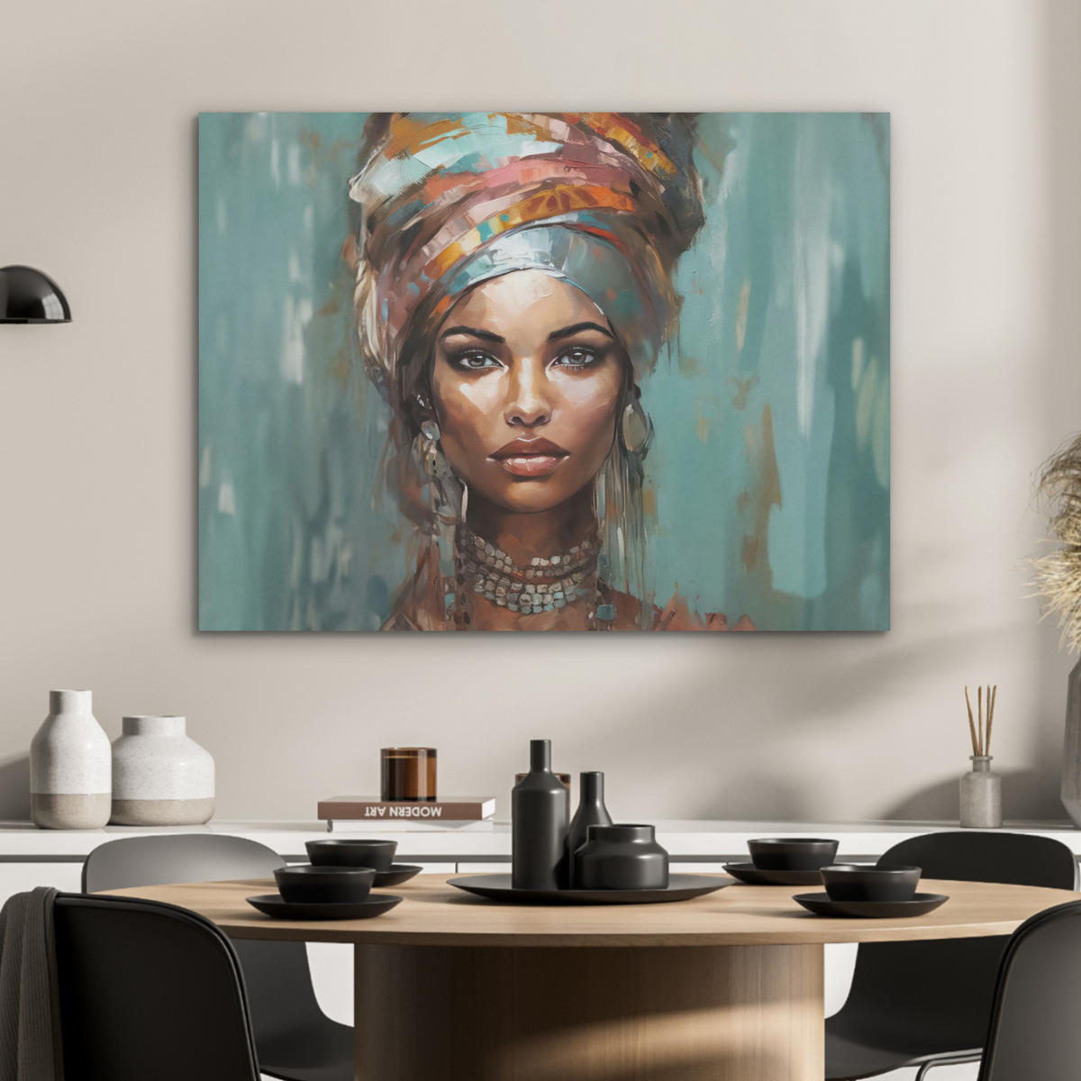 AKUSTIKPANEEL Frau - Kunst - Schmuck - Porträt 80x60 cm - Blaugrau, Textil (80/0.9/60cm) - MuchoWow