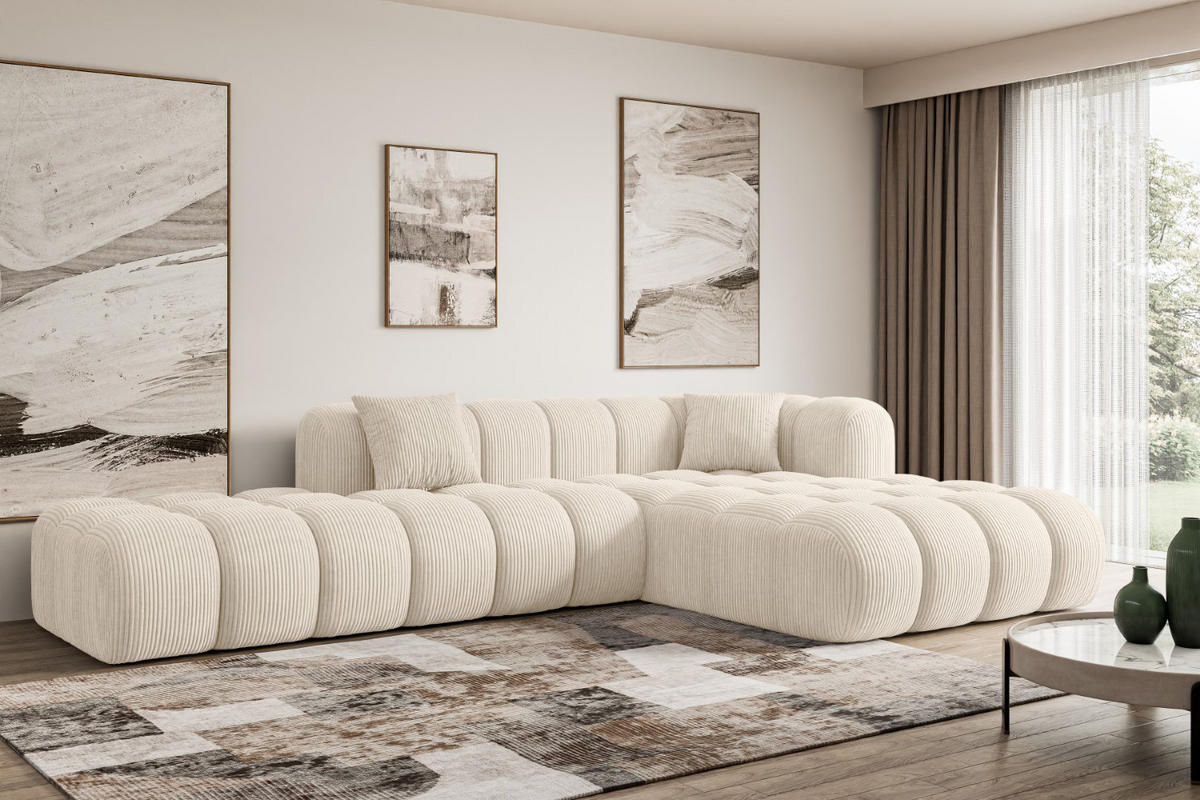 ECKSOFA Ottomane Rechts OLEA-L2 - 289x176x71 cm Beige Cord - Beige/Schwarz, Holzwerkstoff/Kunststoff (289/176cm) - ALTDECOR