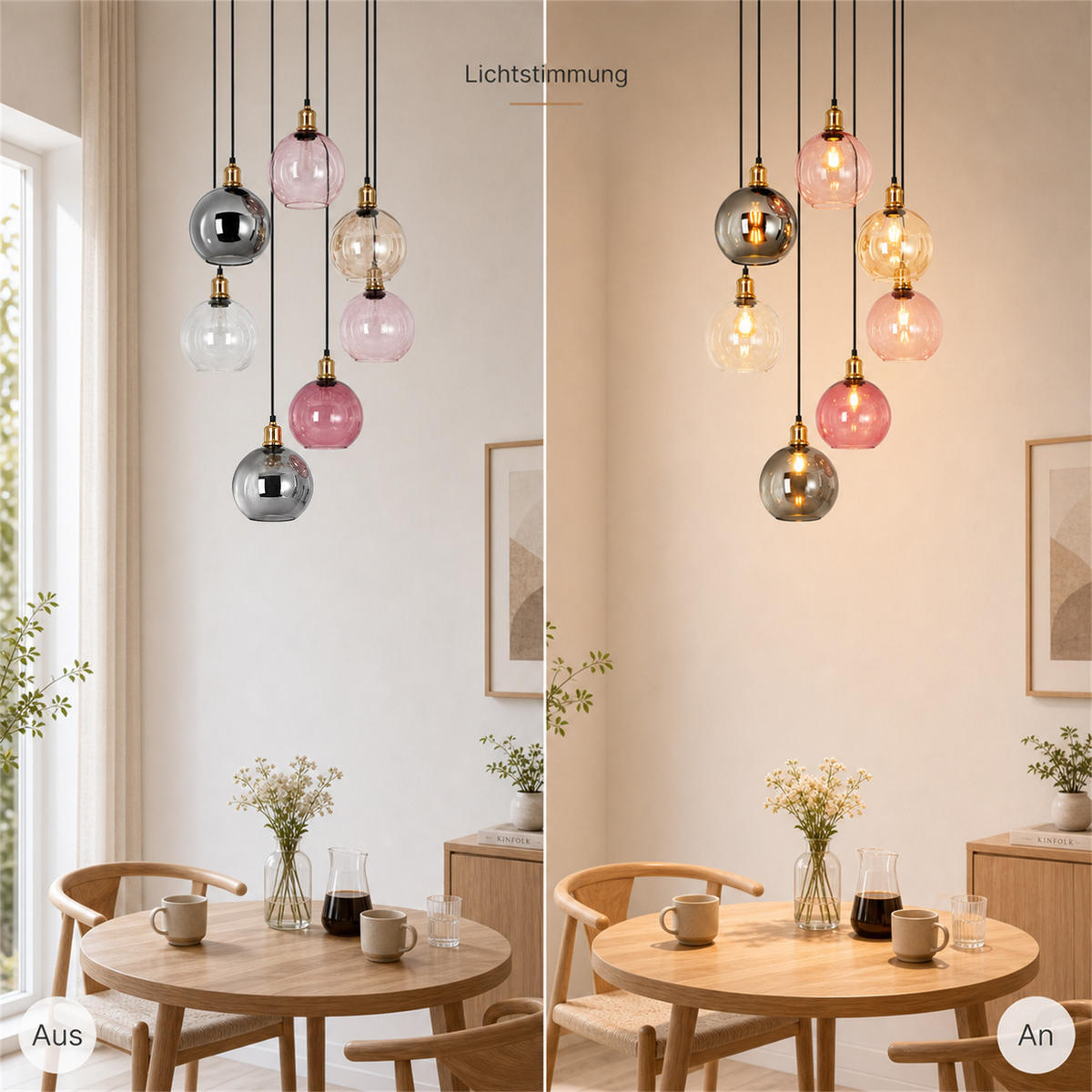 PENDELLEUCHTE Lyveth 50/20/191 cm - Multicolor/Schwarz, Glas/Metall (50/20/191cm) - ZMH
