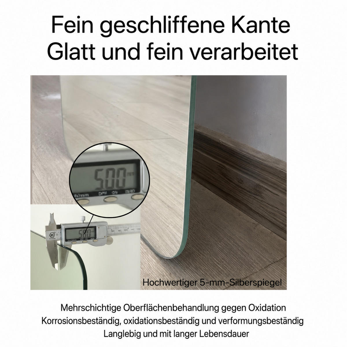 WANDSPIEGEL 100/1,5/60 cm silber aus Glas mit R50-Kanten - Silberfarben, Glas (100/1.5/60cm) - OKWISH