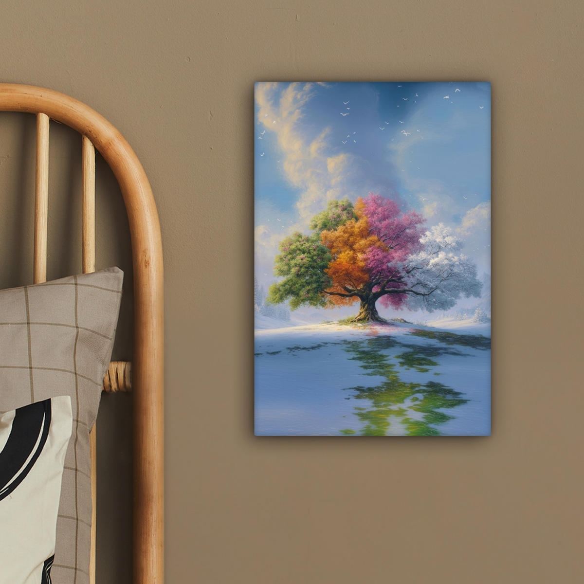 LEINWANDBILD Baum - Jahreszeiten - Winter - Landschaft Deko Wohnzimmer 20x30 cm - Multicolor, Textil (20/30cm) - MuchoWow