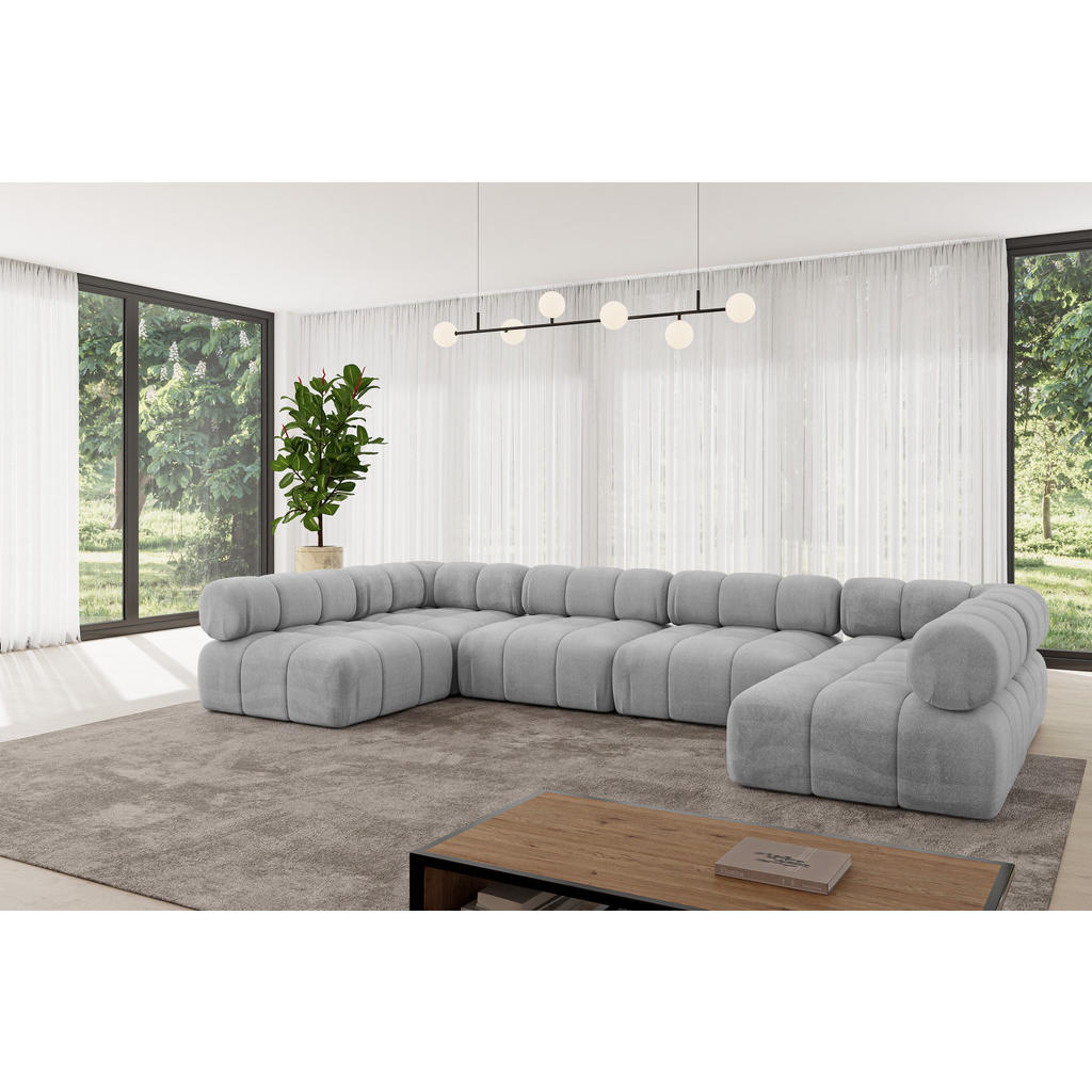 Thumbnail - Altdecor Wohnlandschaft, Hellgrau, Textil, 7-Sitzer, U-Form, 380x70x190 cm, Wohnzimmer, Sofas & Couches, Wohnlandschafte...