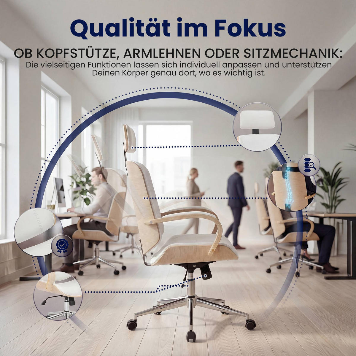 DREHSTUHL Lederlook Natura/Weiß - Chromfarben/Eukalyptusholzfarben, Textil/Metall (70/118/70cm) - CLP