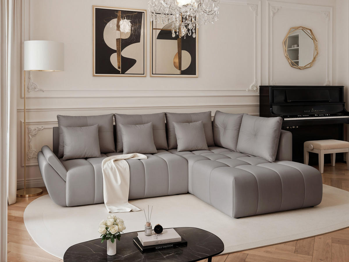 ECKSOFA DOLCE mit Schlaffunktion und Bettkasten Hellgrau - Hellgrau, Holzwerkstoff/Kunststoff (266/190cm) - Idohome