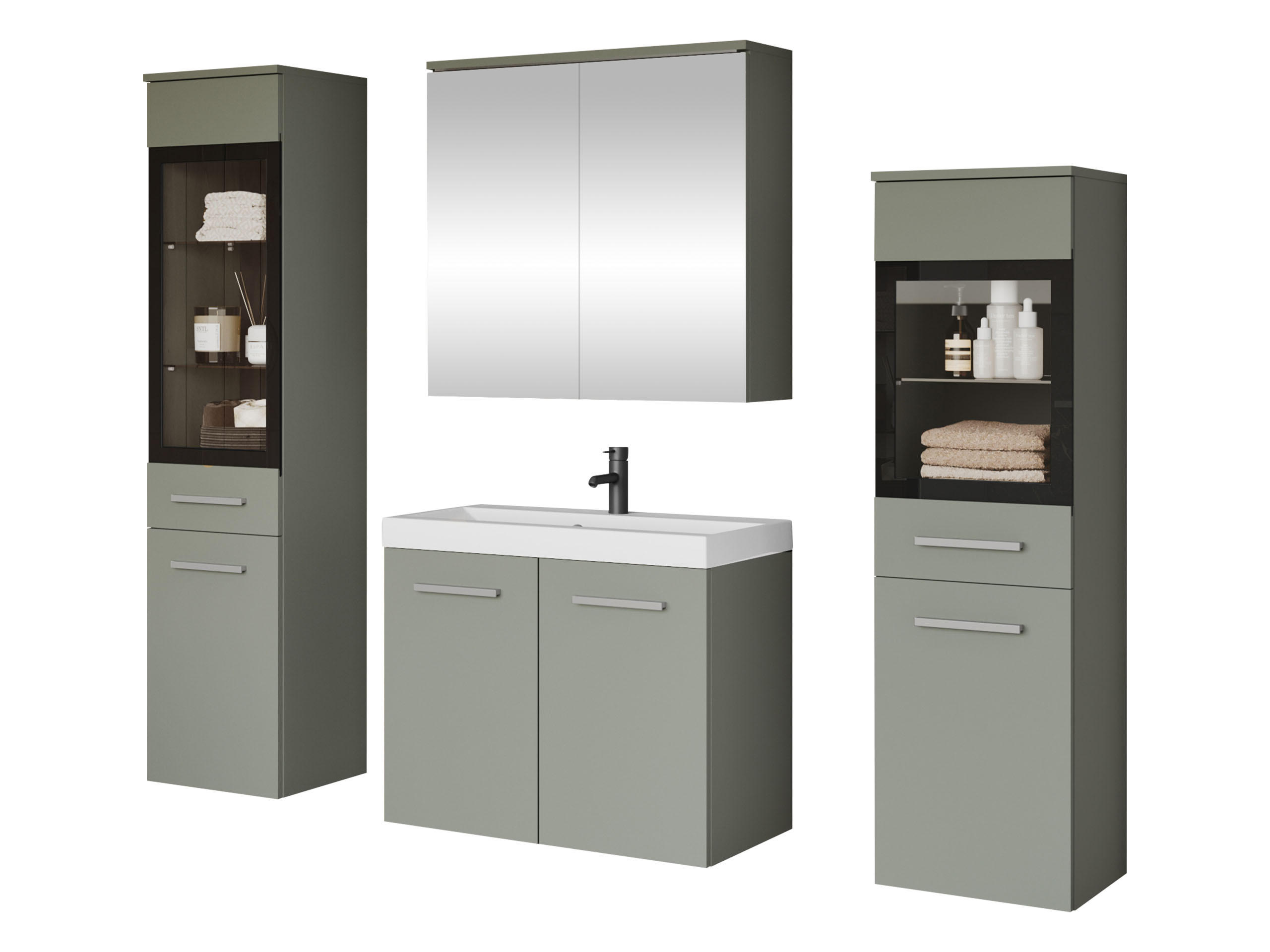 BADMÖBEL-SET Madrit II - Silberfarben/Mintgrün, Holzwerkstoff/Kunststoff (132/132/30cm) - MIRJAN24