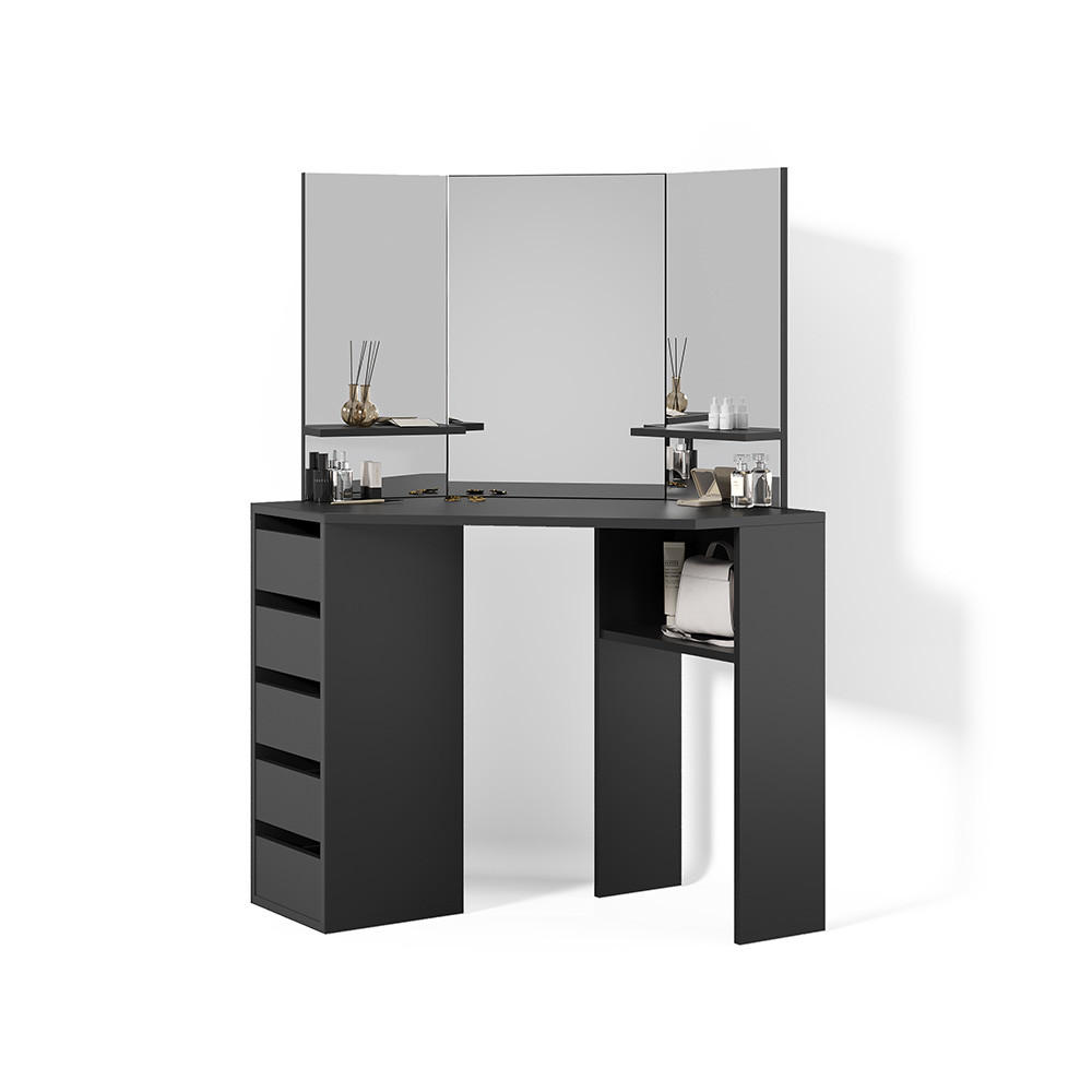 ECKSCHMINKTISCH Enna Schwarz 110 cm - Schwarz, Holzwerkstoff (110/141.5/54cm) - Livinity®