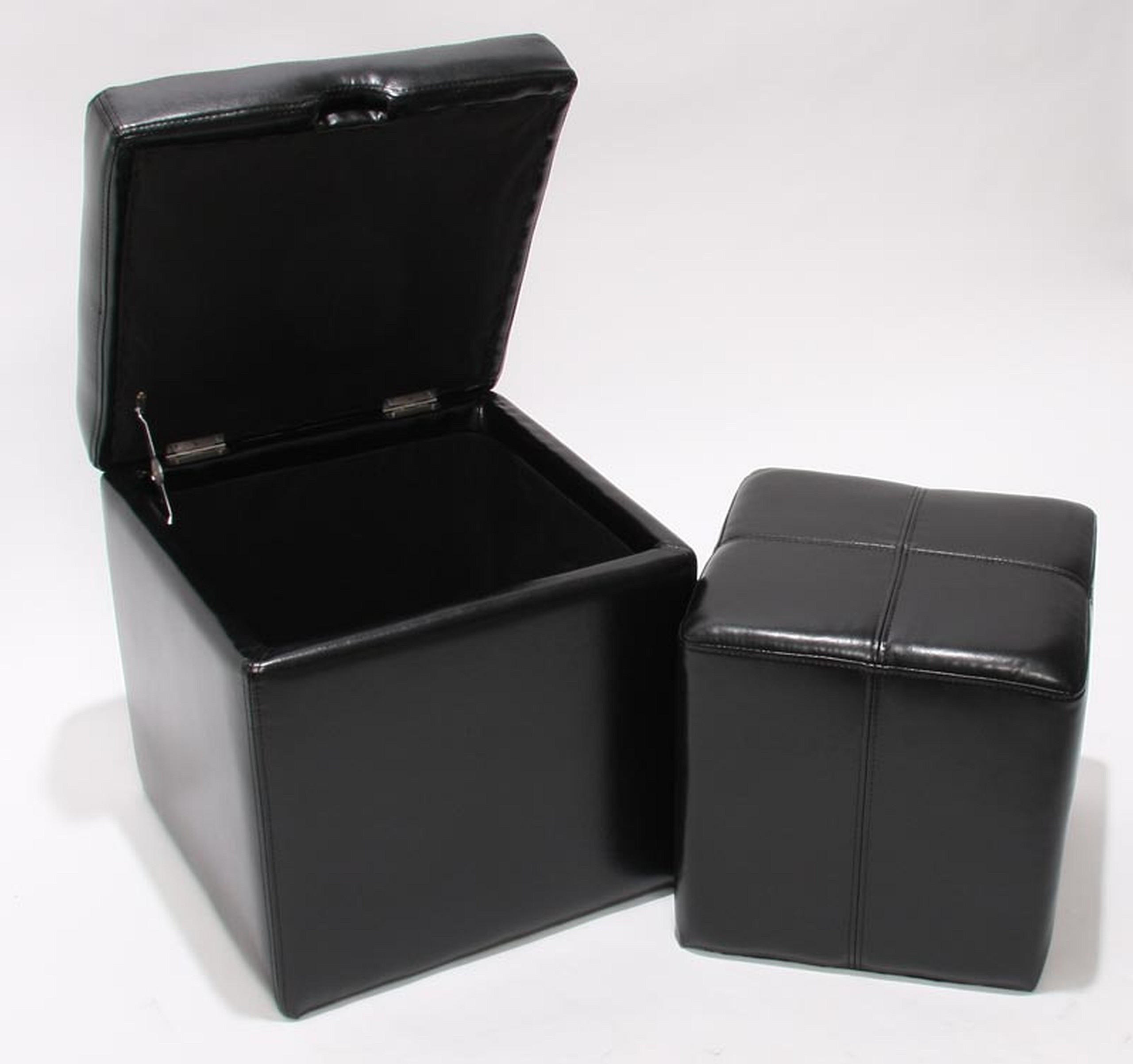 SITZHOCKER Schwarz 2er-Set - Schwarz, Leder (44/45/44cm) - MCW