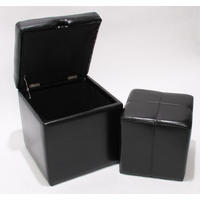 SITZHOCKER Schwarz 2er-Set - Schwarz, Leder (44/45/44cm) - MCW