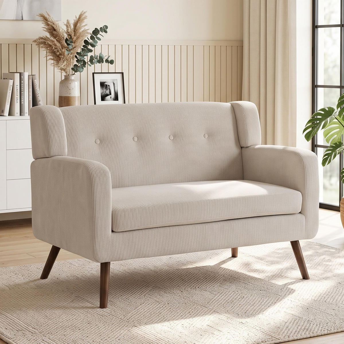 2-SITZER-SOFA Polyester Beige - Beige/Walnussfarben, Holz/Holzwerkstoff (72/80/118cm) - HOMCOM