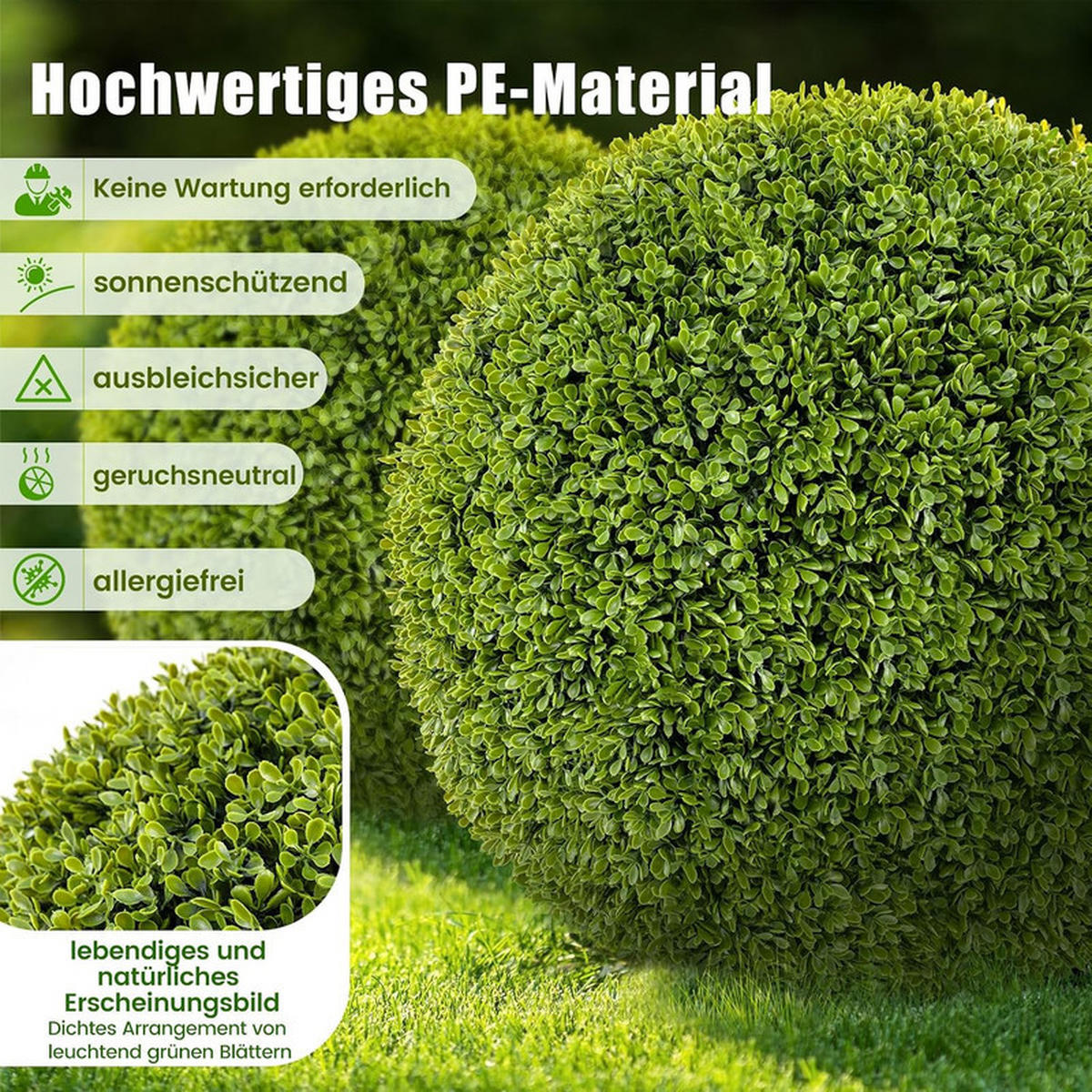 BUCHSBAUMKUGEL UV-beständig grün(2er-Set) - Grün, Kunststoff (40cm) - COSTWAY