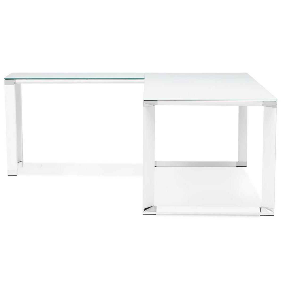 ECKSCHREIBTISCH Glas Metall Chromakzente Platzsparend KERIX, Weiß 200x200x74 cm - Weiß, Glas/Metall (200/200/74cm) - KADIMA DESIGN
