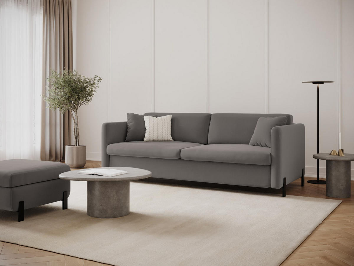 AUSKLAPPBARES-SOFA Gloria aus Samt grau 3 Sitzplätze - Grau, Textil (102/80/202cm) - Micadoni