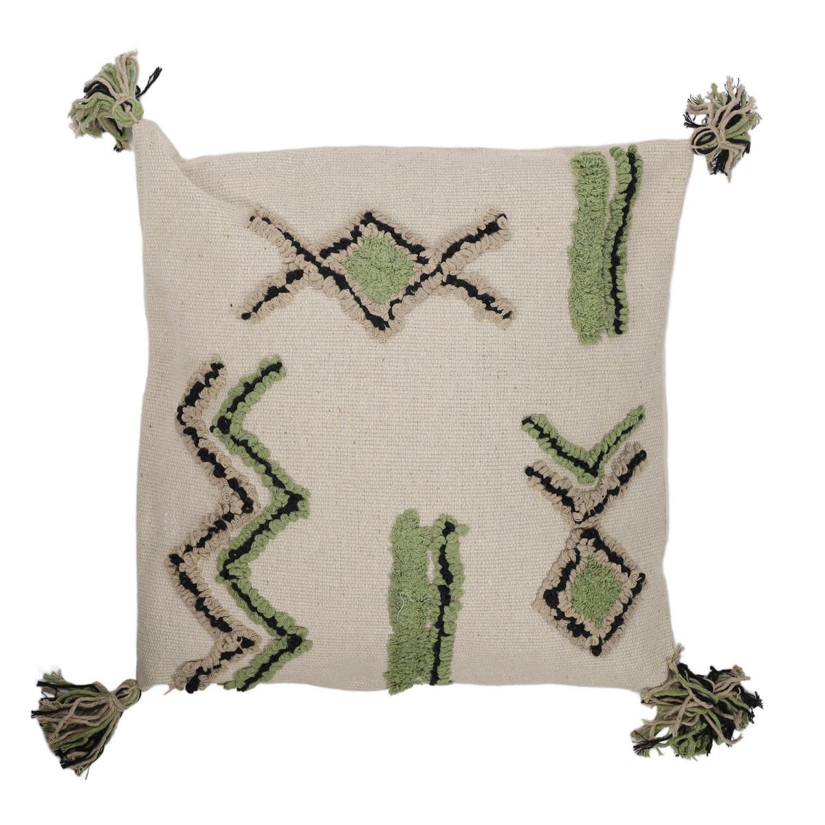 BAUMWOLLKISSEN mit Fransen 45/45/4 cm - Grün, Naturmaterialen (45/45cm) - Home Styling Collection
