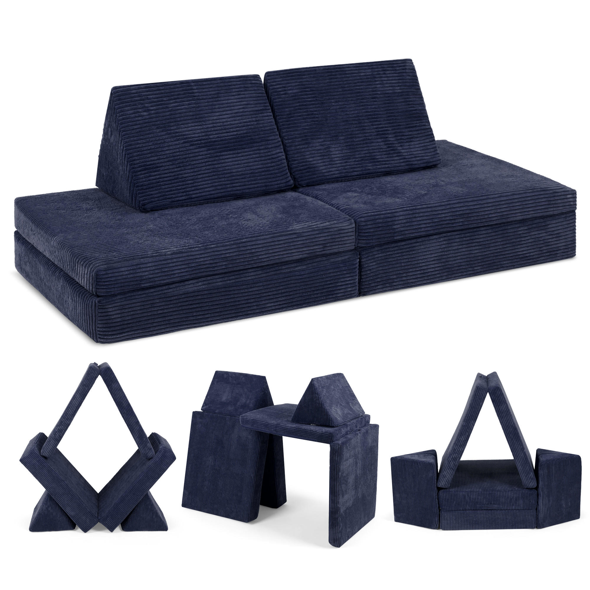 KINDERSOFA Spielparadies - Dunkelblau, Textil (66/52/150cm) - Linodino