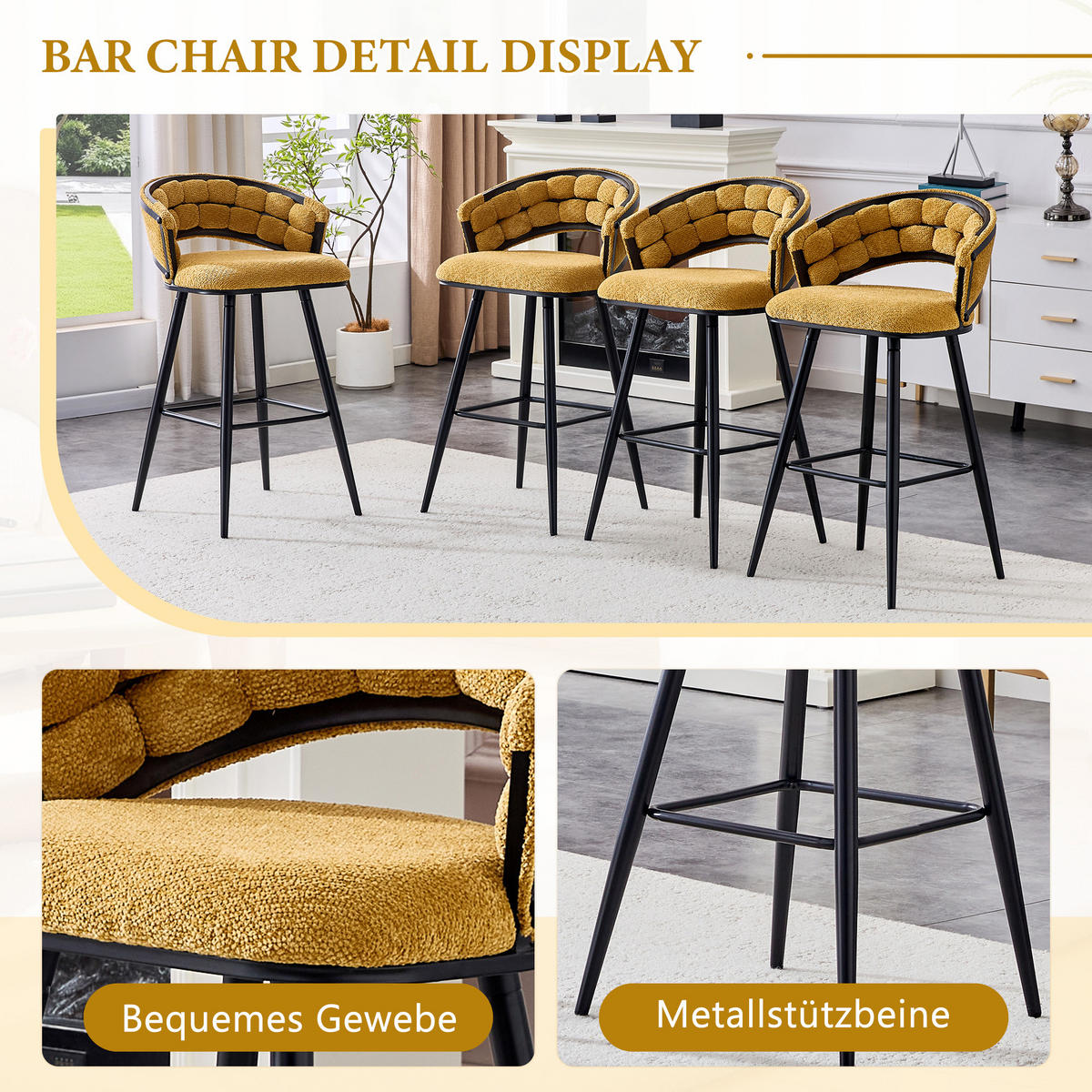 BARHOCKER 2er-Set Gelb mit Samtbezug und schwarzen Eisenbeinen - Gelb, Metall (56/98.5/50.5cm) - PANGIVO