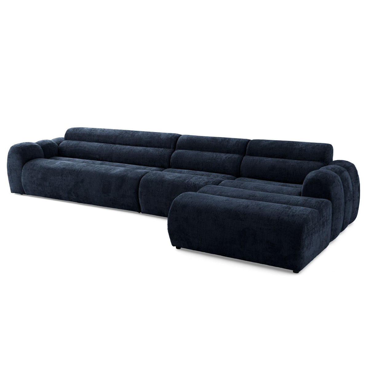 5-SITZER modulares Ecksofa VEER SET 2 Rechts, 175x379 cm, Chenille Webstoff Marine - Schwarz/Dunkelblau, Holz/Kunststoff (175/379cm) - Muffo