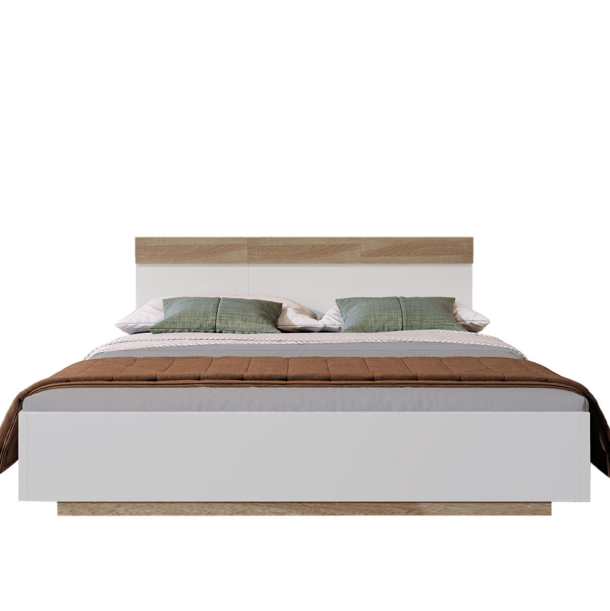 SCHWEBEBETT 180/200 cm in Weiß/Sonoma-Eiche mit Kopfteil und Lattenrost - Weiß, Holz (180/200cm) - BEAOK
